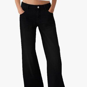 Black Sweatpants Jeans High Waisted Boyfriend Baggy Wide Leg NWT Size M